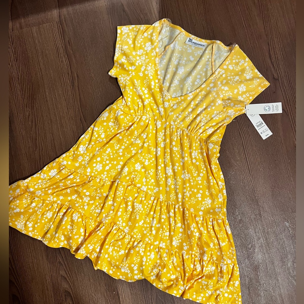 wonder nation Yellow Floral Tiered Dress with V-Neck